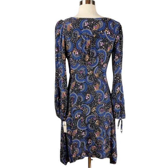 ANTHROPOLOGIE Gianna Tunic Dress Star Galaxy Print Surplice Neck 2 Black NWT - Picture 6 of 10
